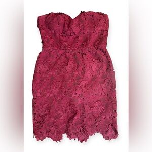 As You Wish Lace Floral Appliqué Burgundy Dress